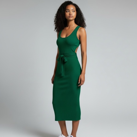 Sugarlips Dresses & Skirts - sugar lips green ribbed jersey knit cut out midi dress body con st patty’s day
